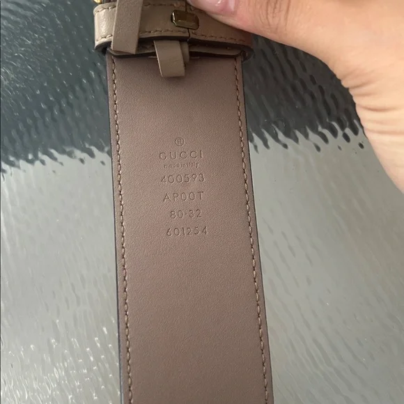 Gucci Marmont Leather Belt Pink Neutral Wide 32-80 with Gold 